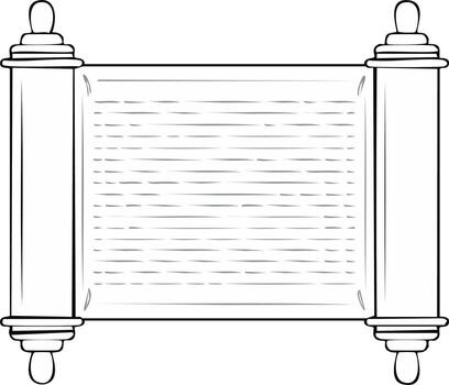 Ancient Manuscript Scroll Illustration, Blank Page with Lines, Outline Drawing vector