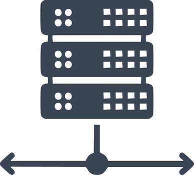 Server Stack Connected to Network Arrows, Data Center Connection Point, Technology Icon vector