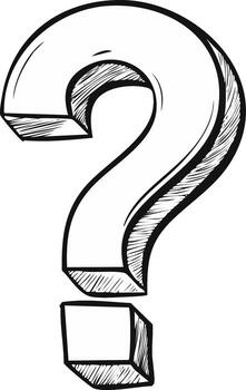 Hand-drawn question mark symbol with shading and perspective effect vector