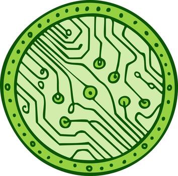 Green circular electronic circuit board design with connected lines and circles vector