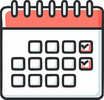 Clean calendar with red checkmarks on selected days icon vector