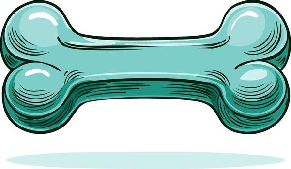 Cartoon illustration of a dog bone, turquoise color, with shadow effect vector