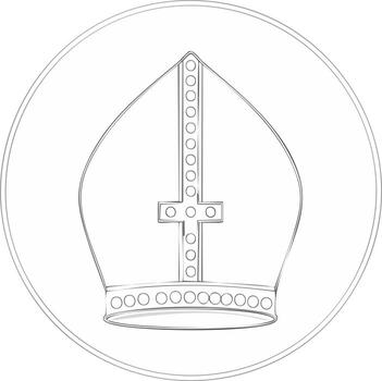 Outline Illustration of Bishop Miter with Christian Cross Symbol in a Circle Emblem vector