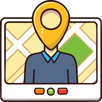 Location Pin Icon Person Profile On Digital Map Interface with Navigation Buttons vector