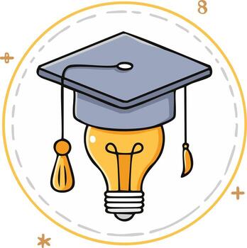 Idea light bulb wearing a graduation cap representing education, knowledge, and successful learning vector
