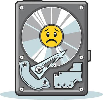Sad Face Emoji On Internal Computer Hard Drive Showing Data Loss Concept vector