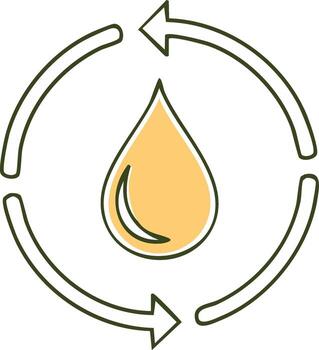 Sustainable resource icon with a yellow drop and circular green arrows for reuse and recycling vector