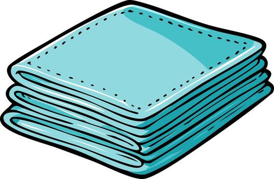 Stack of folded turquoise cloth napkins with stitching details vector
