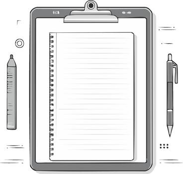 Digital Clipboard with Lined Notebook and Pen Stylized Illustration vector