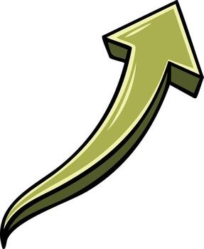 Green 3D curved arrow pointing up showing growth direction progress and success vector