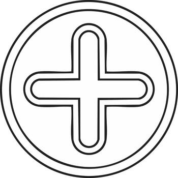 minimalista negro y blanco más firmar icono en un redondeado circulo para usuario interfaz diseño vector