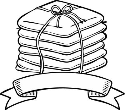 pulcramente apilado textil telas atado con cadena, blanco bandera, monocromo mano dibujado ilustración, diseño elemento vector