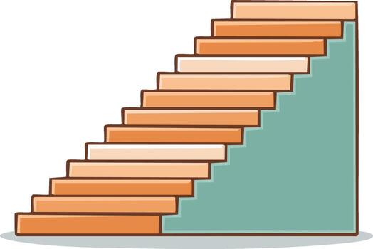 Simple graphic illustration of a staircase with orange steps and a turquoise wall, symbolizing progress and ascent vector