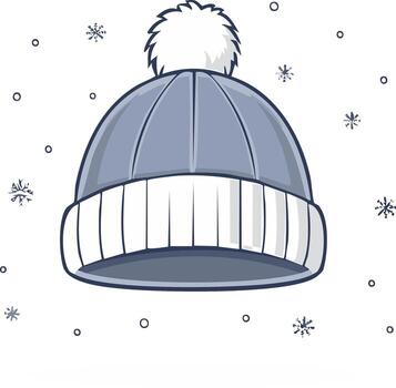 Stylized winter hat illustration with pompom and falling snow design against a solid backdrop for digital artwork projects vector