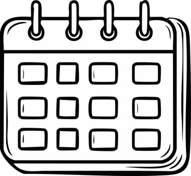 aislado garabatear estilo calendario icono con cita cuadrícula y anillo aglutinantes para planificación o Planificación eventos vector