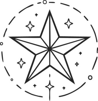 cinco punto estrella con destellos y rayado circulo garabatear línea Arte vector