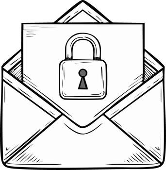 Secure Email Correspondence Depicted in a Sketch Style Illustration an Open Envelope with Secure Lock Icon on a Note vector