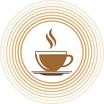 Steaming Coffee Cup on Saucer with Gradient Circle Pattern Graphic vector