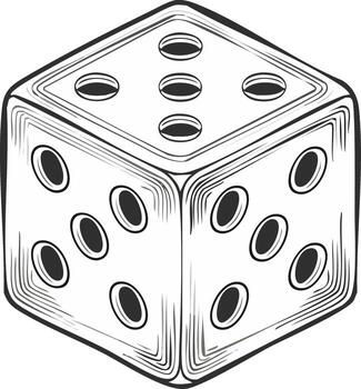 One Hand Drawn Dice with Dots Displaying Three, Five, and Six Pips for Gambling and Games vector