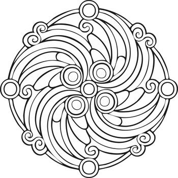 Abstract black and white circular design with swirled shapes and decorative elements vector