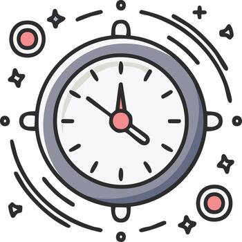 Styled Timepiece Icon with Star Burst, Circles, and Movement Lines for Design Elements vector