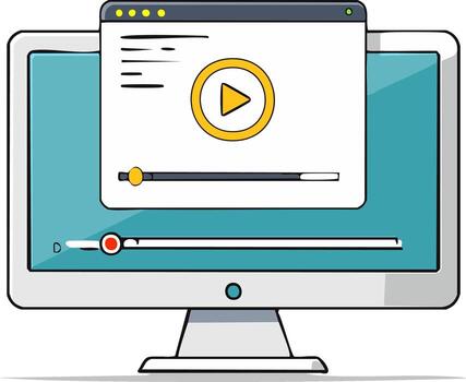 Cartoon Style Computer Screen Displaying Player Interface with Progress Bars and Play Button vector