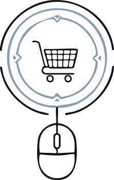 en línea compras concepto con compras carro icono conectado a un computadora ratón vector