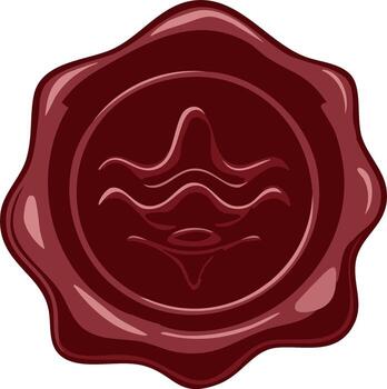 Maroon colored wax seal with central design features abstract waves and lines vector