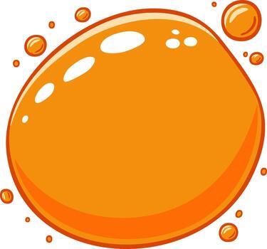 Orange blob with surrounding bubbles floating on white background with cartoon style vector