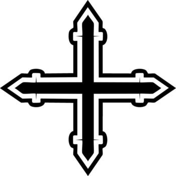 Bold black stylized cross symbol with sharp pointed arms and elegant white outline design vector