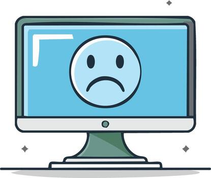 triste cara icono desplegado en computadora pantalla, dibujos animados estilo vector