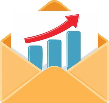 Email marketing with growth chart and up arrow emerging from an envelope vector