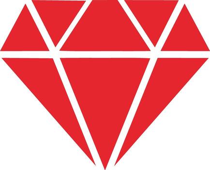 Ruby gemstone symbol with geometric shapes, perfect symmetry, and sharp lines, creating a vibrant red icon on white background vector
