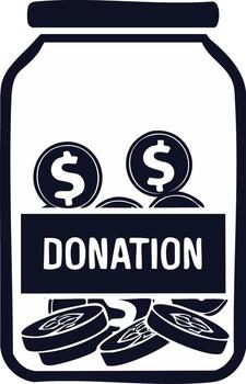 Donation jar filled with dollar coins and text label for charitable giving vector