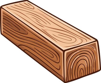 Isometric Wooden Block Textured with Wood Grain Pattern Lumber Rectangular Beam Timber Piece vector