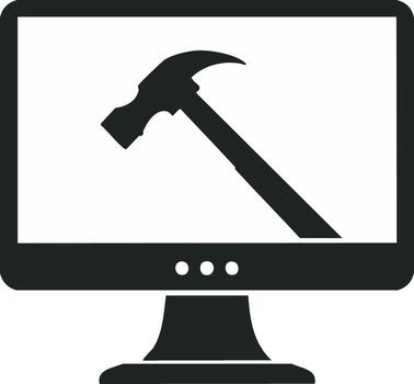 computadora pantalla con un martillo icono simbolizando un digital reparar o software actualizar proceso vector