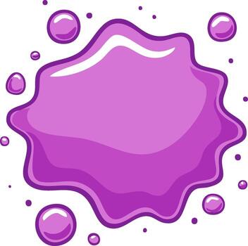 Abstract shiny purple fluid splash with scattering droplets and glossy effect vector