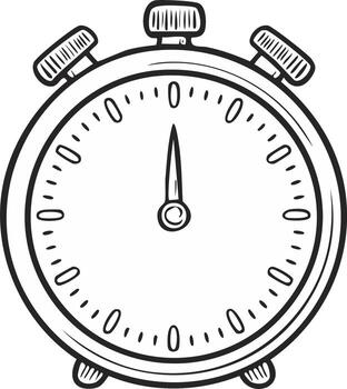 Hand-drawn stopwatch displays timing with single needle and precise measurement marks for speed and deadline tracking vector