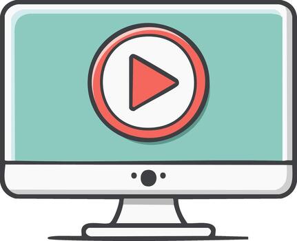 Computer Monitor Displaying Play Button Screen Media Playback Application vector