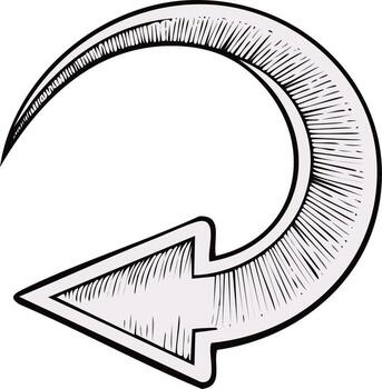 Hand Drawn Arrow with Curved Shaft Pointing Left in Engraving Style for Concepts of Retro or Reversal vector