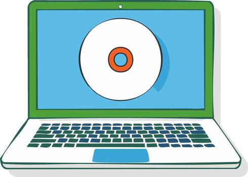 retro ordenador portátil computadora mostrando óptico Dto en pantalla tecnología y datos ilustración vector