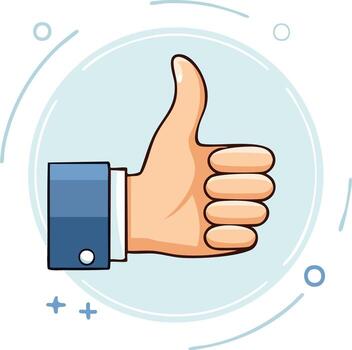 Hand gesture showing thumbs up symbol inside a circle with abstract elements vector