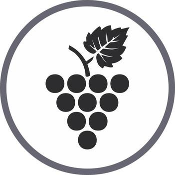 Grape illustration inside a circle, stylized vine and leaf design vector