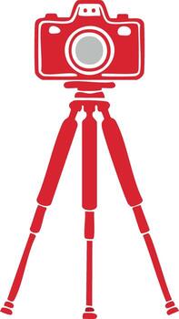Digital camera illustration with tripod, photography equipment in red color, isolated on white background vector