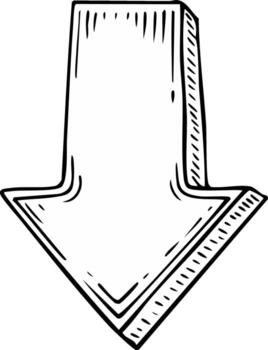 mano dibujado abajo flecha gráfico con sencillo bosquejo líneas y sombreado vector