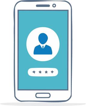 Mobile phone displaying user login interface with profile icon and password field doodle style vector