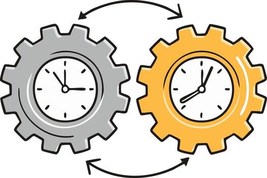 Interlocked clock gears rotate in a perpetual motion concept idea vector