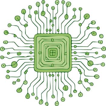 dibujado a mano verde circuito tablero ilustración simbolizando digital tecnología y datos conexión vector