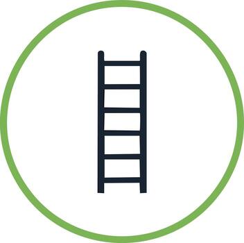 Simple dark ladder icon inside a green circle outline representing upward mobility or progress vector