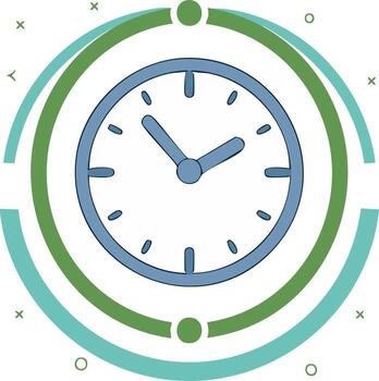 Blue clock with green and teal circular design element abstract vector